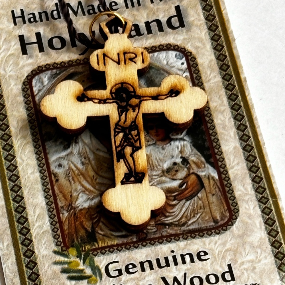 Handmade in the Holy Land/ Genuine Olive Wood/ Cross Measures 2 in